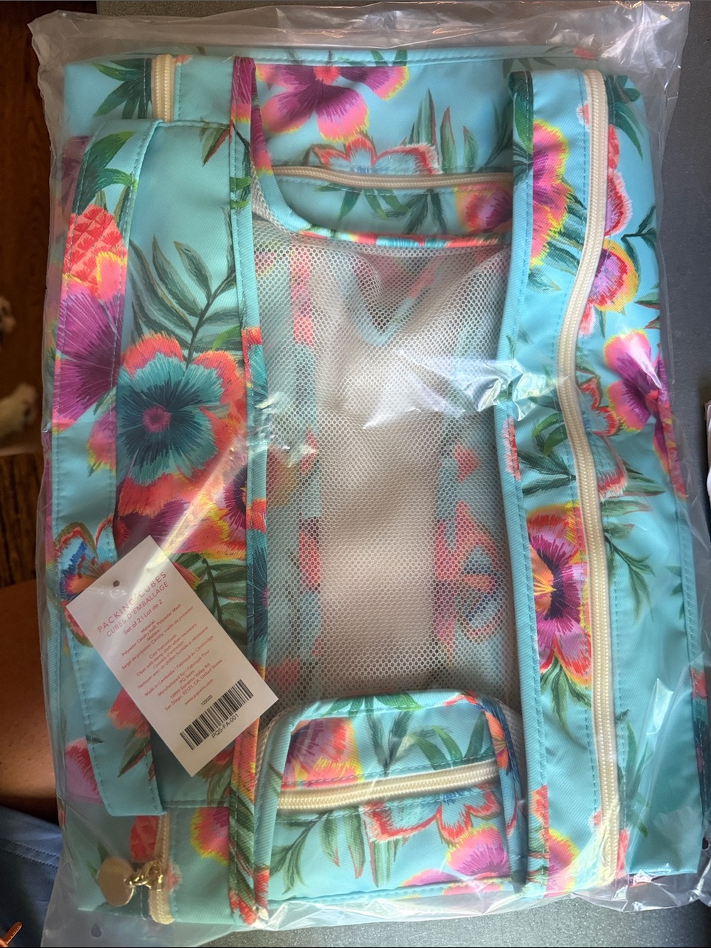 New PQ Swim Aqua Mesh Packing Cubes with Tropical Trim